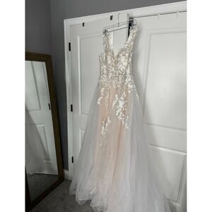 Custom White Lace Floral Wedding Dress Size 12 New Tulle A-Line Bridal Gown